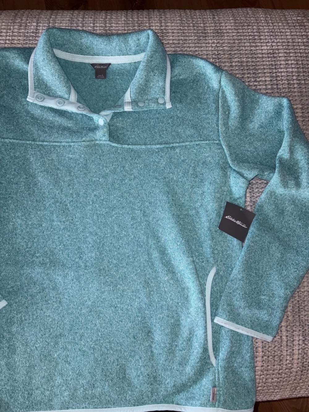 Eddie Bauer Snap-Front Crewneck Sweater in Light Teal